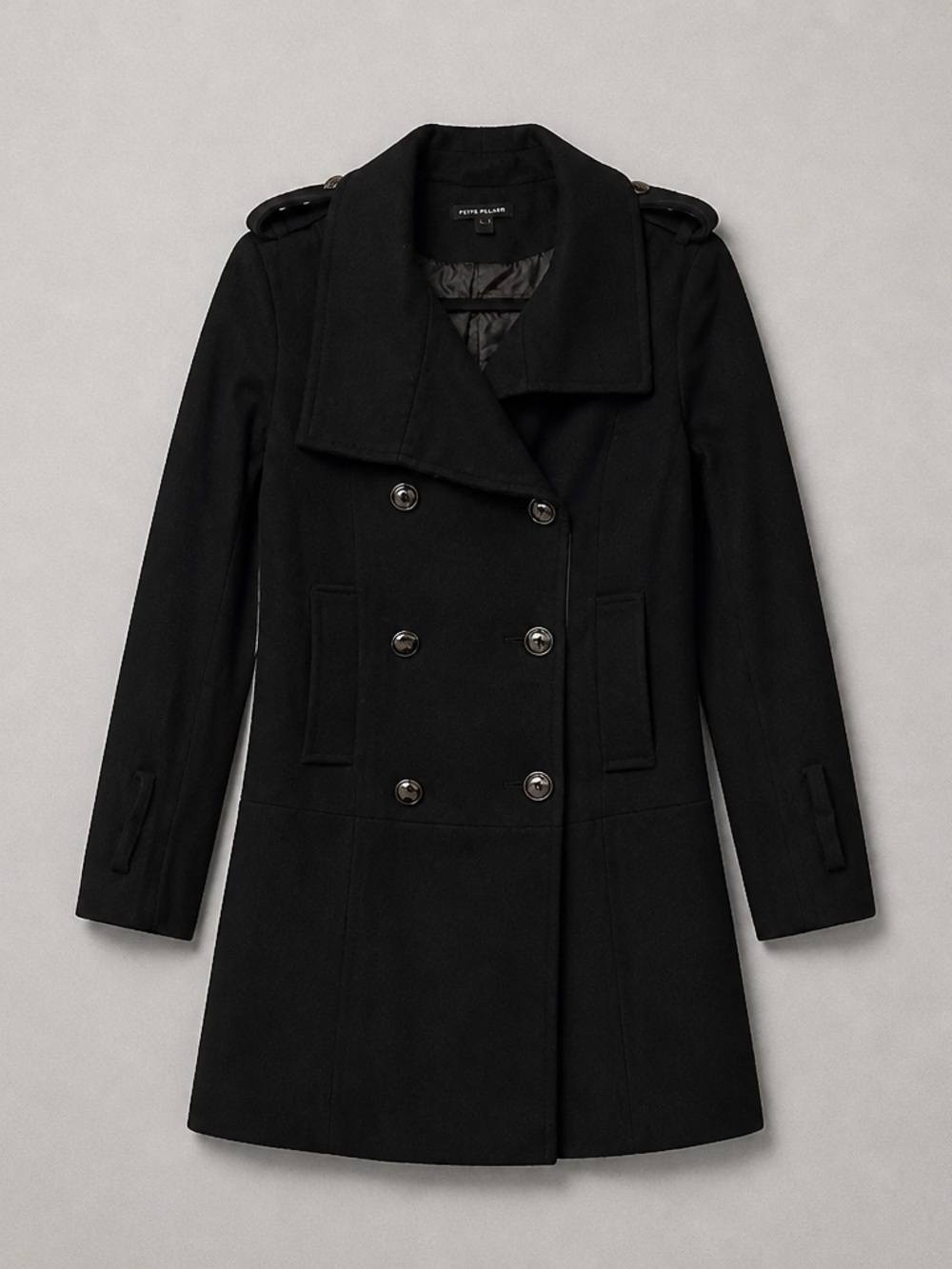 Peppe Peluso Black Double-Breasted Wool Blend Pea Coat